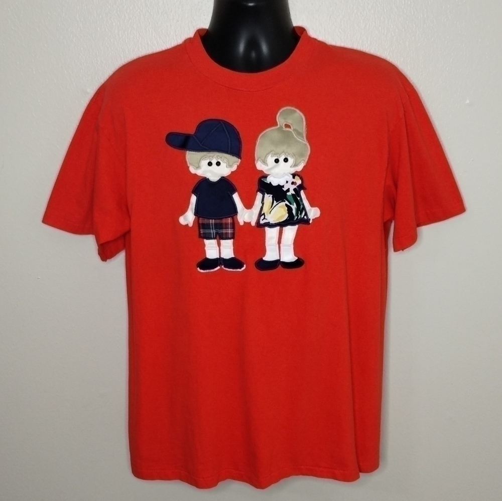 Vtg 80s 90s Adult Large T-shirt Tee Single Stitch USA Red Cottagecore Grandma